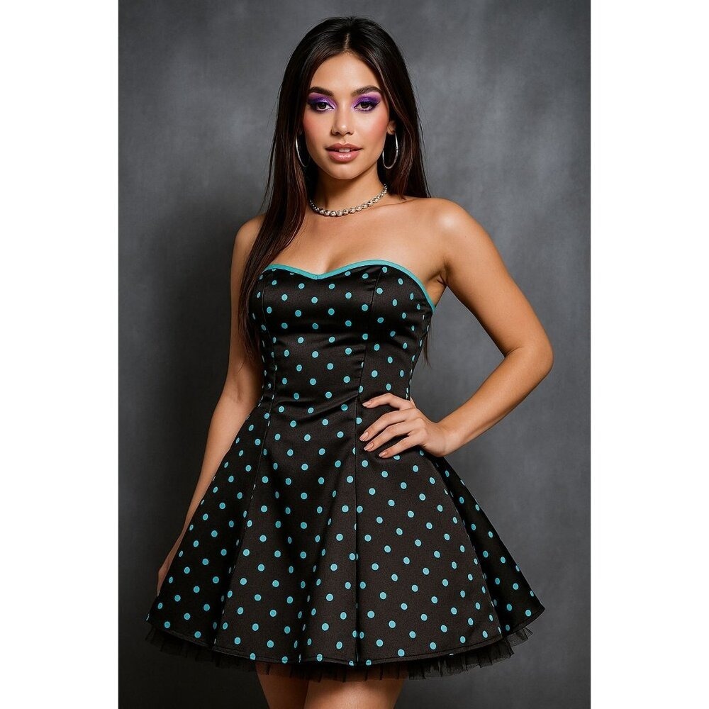 Jessica McClintock Gunne Sax Strapless Polka Dot Dress 5/6 Y2K Glam Made in USA